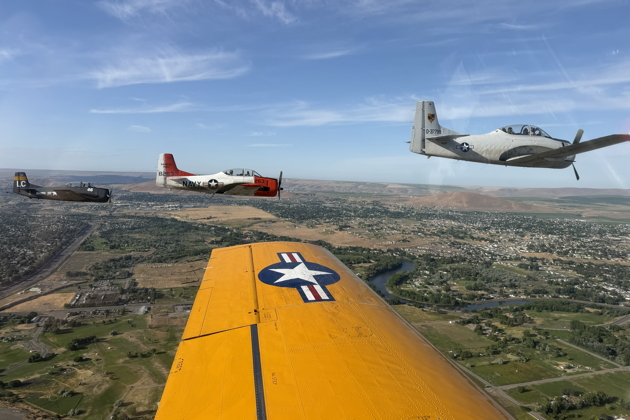 T-28B 'LC', Scott Urban's T-28B N63NA and T-28D 'Lumpy' returning to Richland. My photo.