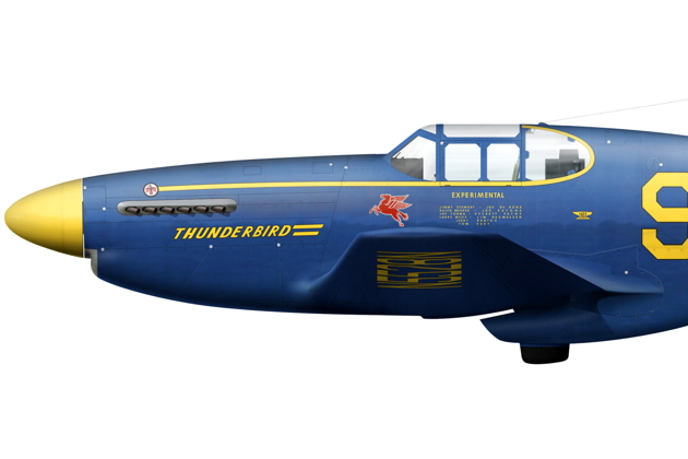 A side profile of the Thunderbird P-51.