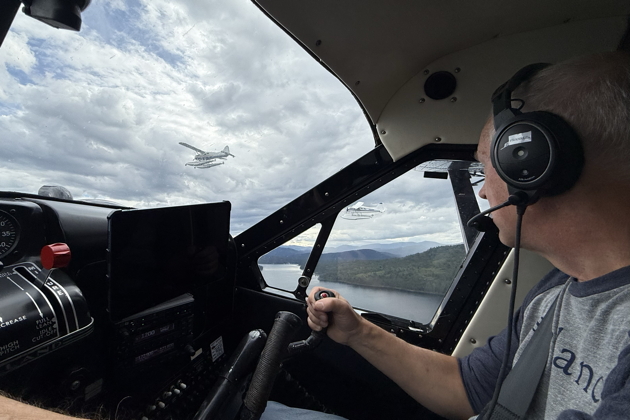 A view from the cockpit of Beaver #3 while joining for the 'Missing Man' memorial formation. Photo by Kevin Franklin.
