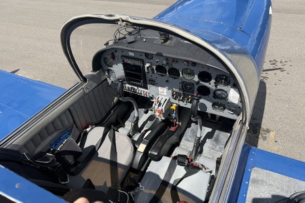 The SF260 cockpit - right seat is Pilot-In-Command.